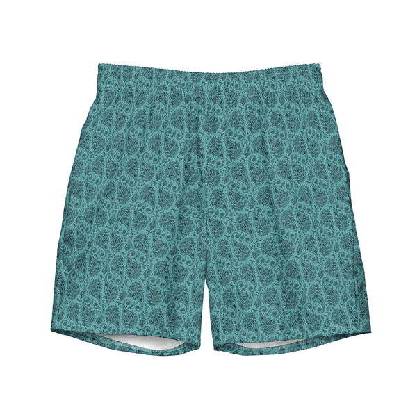 Green Paisley Swim Trunks: Elegant Mediterranean Mens Swimwear