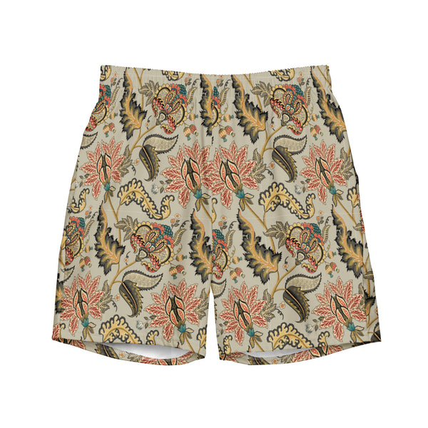 Swim Trunks: Indian Paisley Floral Design, Quick-Drying