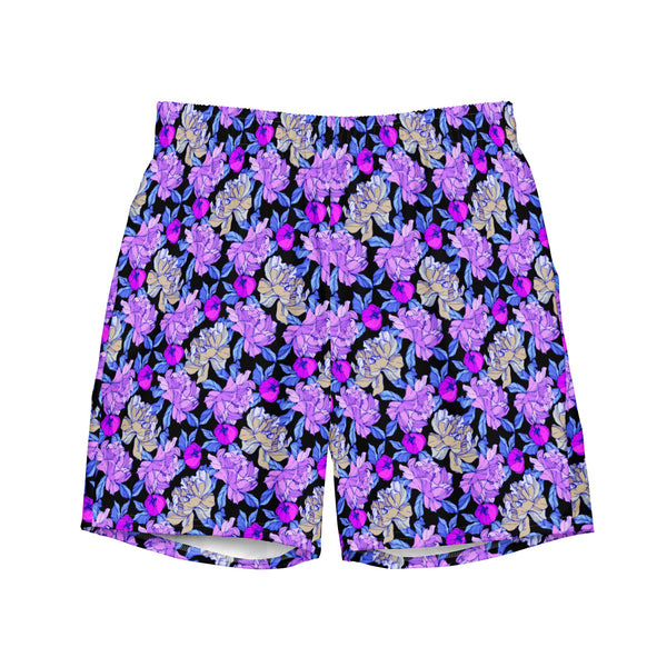 Mens Purple Floral Swim Trunks: Surf Style Beach Shorts