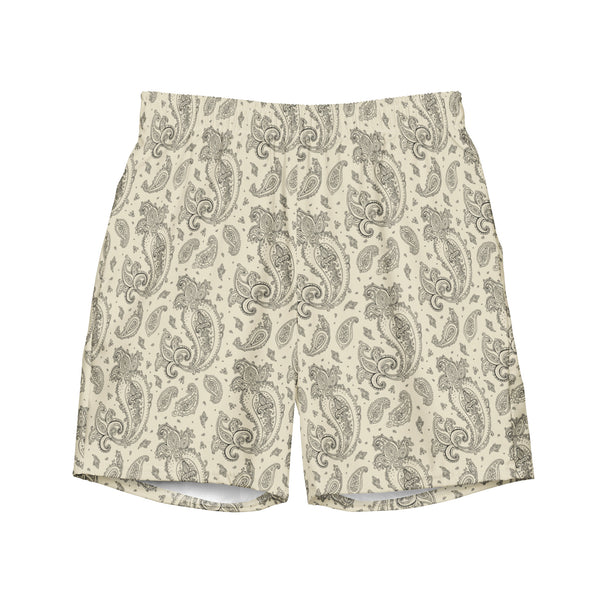 Cream Paisley Swim Trunks: Elegant Mediterranean Summer Style