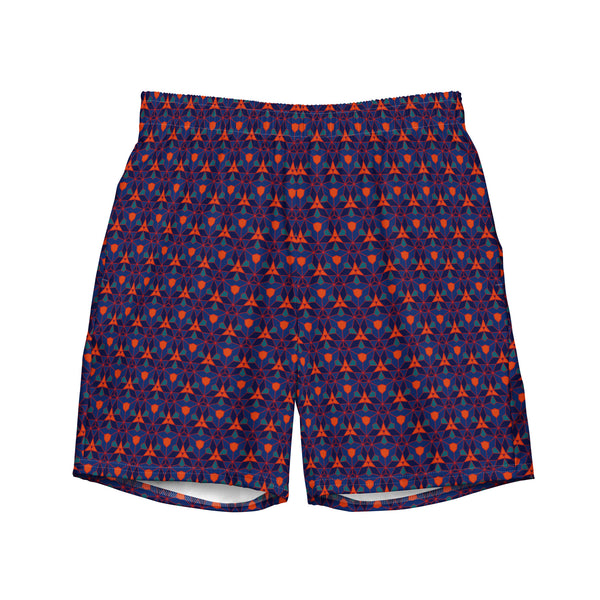 Geometric Swim Trunks: Navy & Orange Beach Style