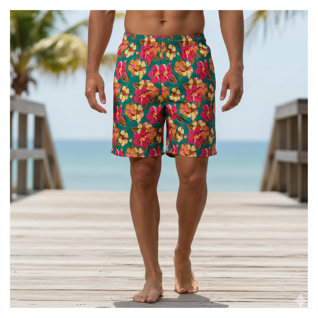 Floral Mens Swim Trunks: Exotic Beach Party Swimwear