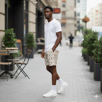 Mens Tropical Floral Swim Trunks: White Resort Wear