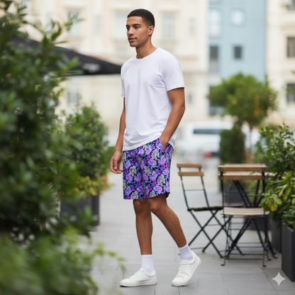 Mens Purple Floral Swim Trunks: Surf Style Beach Shorts