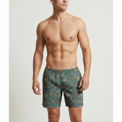 Green Paisley Swim Trunks: Boho Beach Shorts