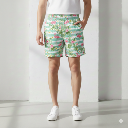 Mens Tropical Flamingo Swim Trunks: Summer Beach Party