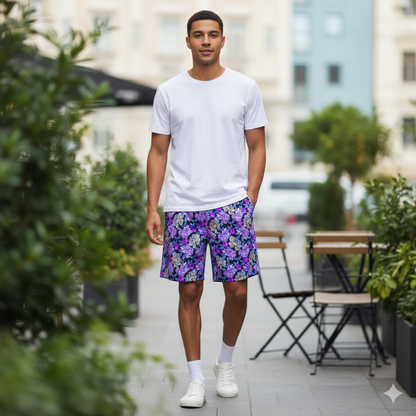 Mens Purple Floral Swim Trunks: Surf Style Beach Shorts