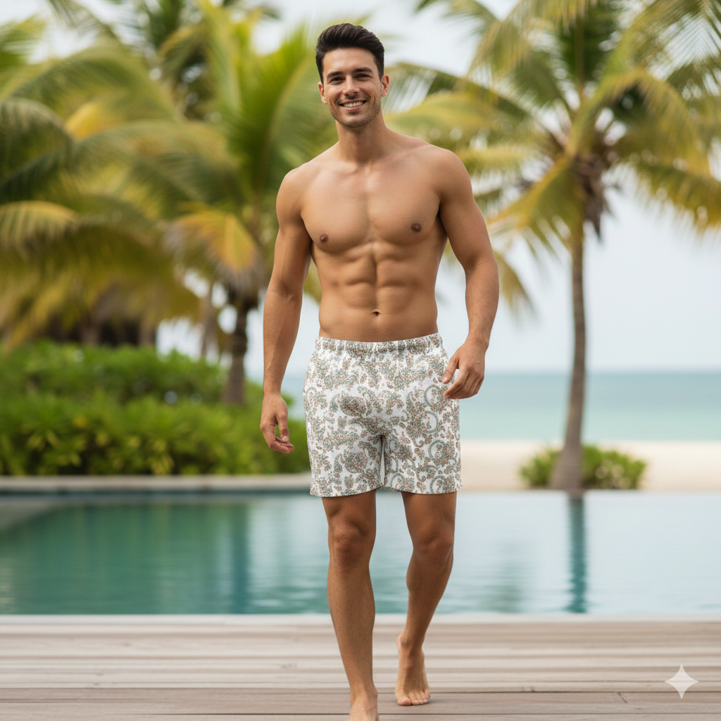 Paisley Swim Trunks for Men: Dolce Vita Resort Shorts