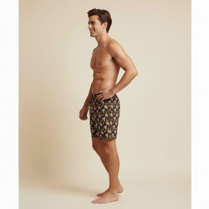 Floral Skull Swim Trunks: Tropical Beach Shorts