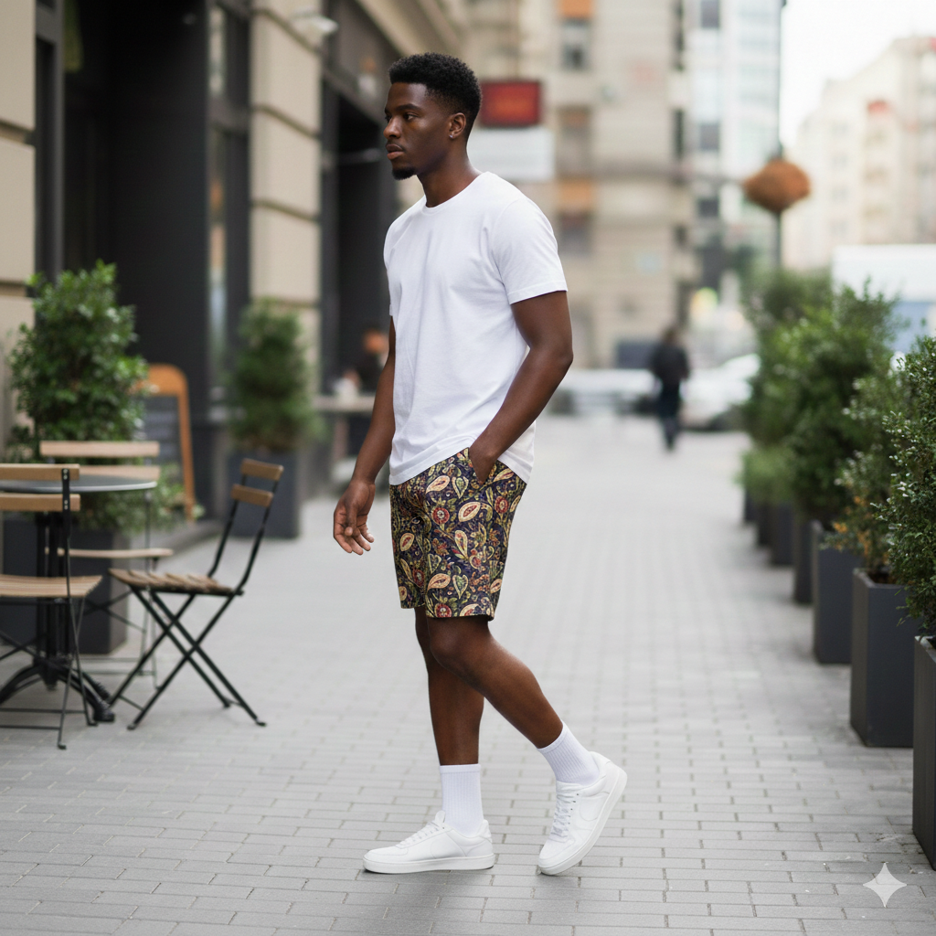 Dark Blue Paisley Swim Trunks: Lightweight Quick Dry Beach Shorts