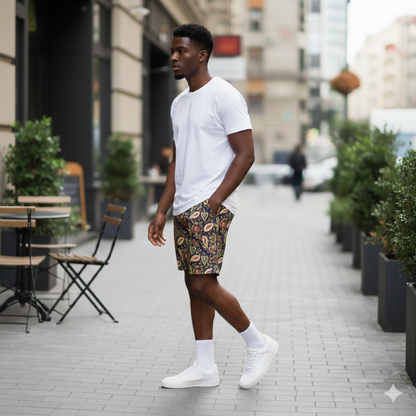 Dark Blue Paisley Swim Trunks: Lightweight Quick Dry Beach Shorts
