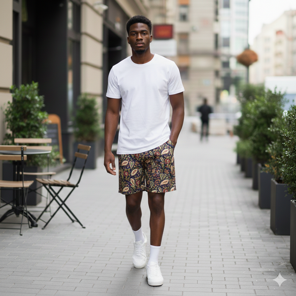 Dark Blue Paisley Swim Trunks: Lightweight Quick Dry Beach Shorts