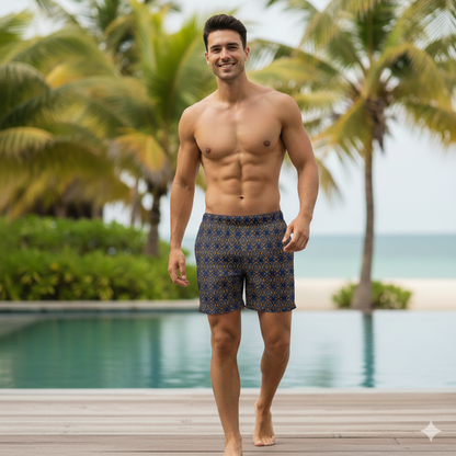 Geometric Print Swim Trunks: Vibrant Boho Beachwear
