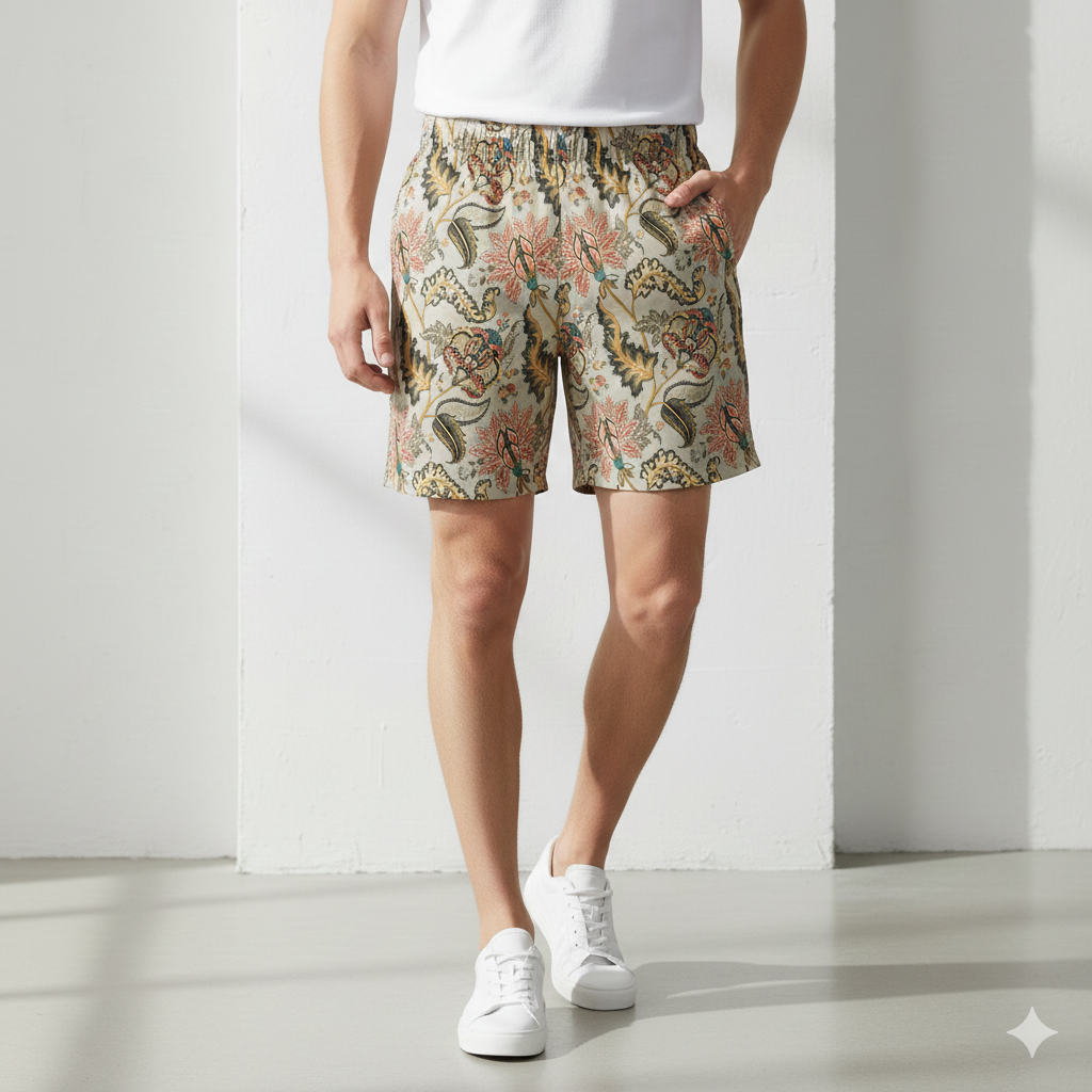 Swim Trunks: Indian Paisley Floral Design, Quick-Drying