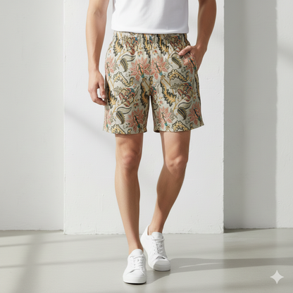 Swim Trunks: Indian Paisley Floral Design, Quick-Drying