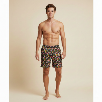 Floral Skull Swim Trunks: Tropical Beach Shorts
