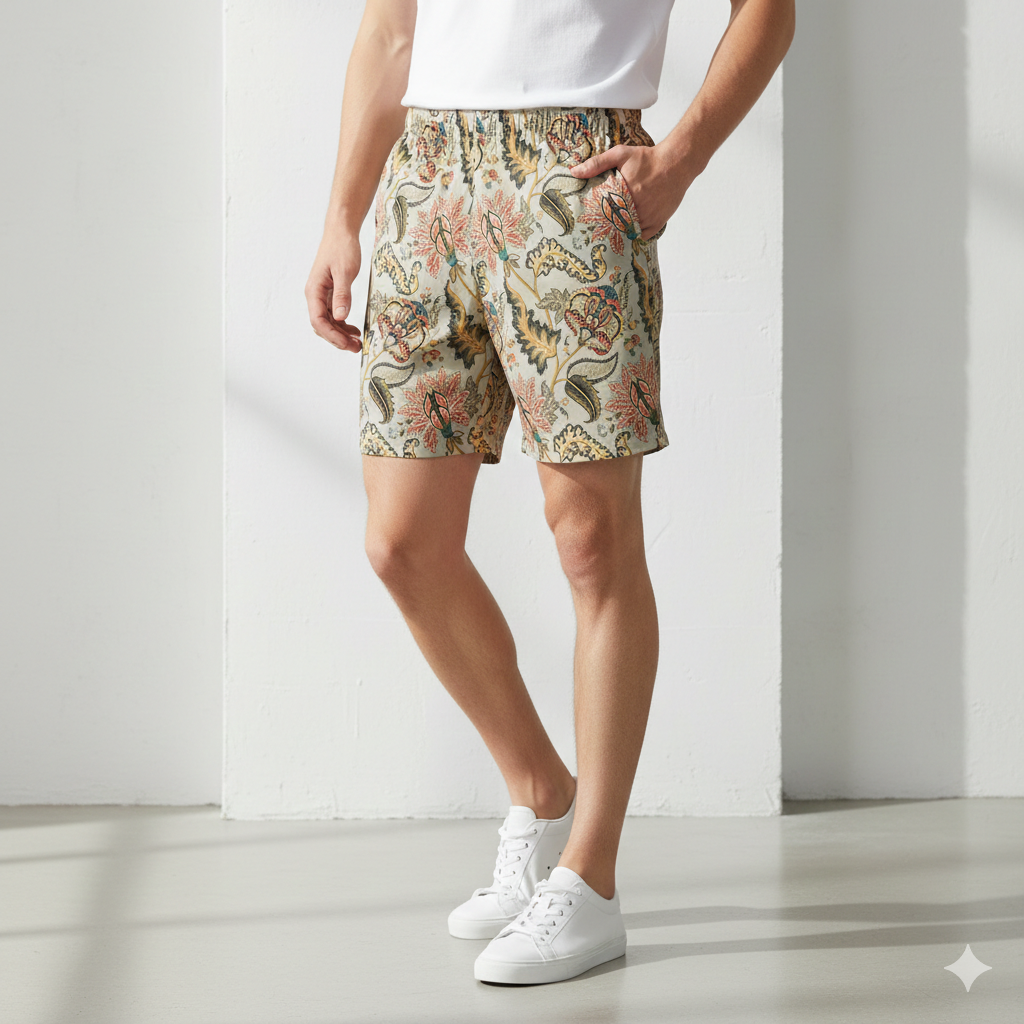 Swim Trunks: Indian Paisley Floral Design, Quick-Drying