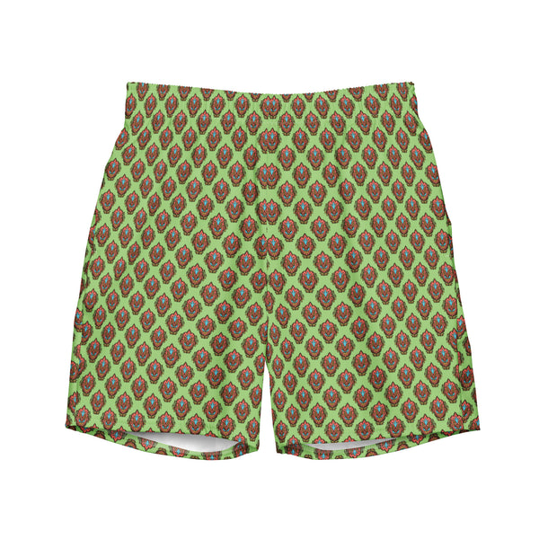Mens Pistachio Green Geometric Swim Trunks: Stylish Beach & Pool Wear