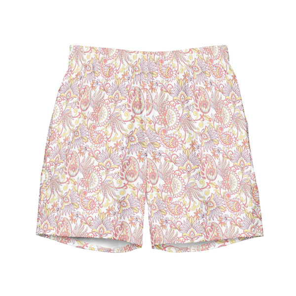 Swim Trunks: Pink Indian Floral, Lightweight Beach Shorts