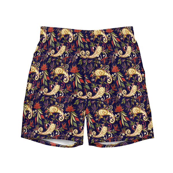 Dark Blue Paisley Swim Trunks: Lightweight Quick Dry Beach Shorts