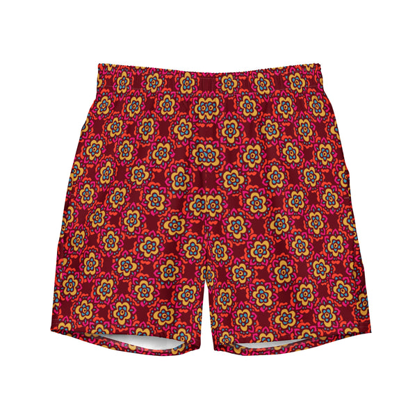Red Floral Swim Trunks: Vibrant Lightweight Beachwear